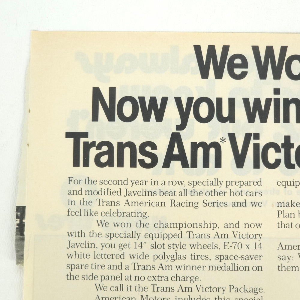 Vintage AMC Javelin Trans Am Print Ad Garage Art Advertising Show Display Promo - Picture 2 of 6